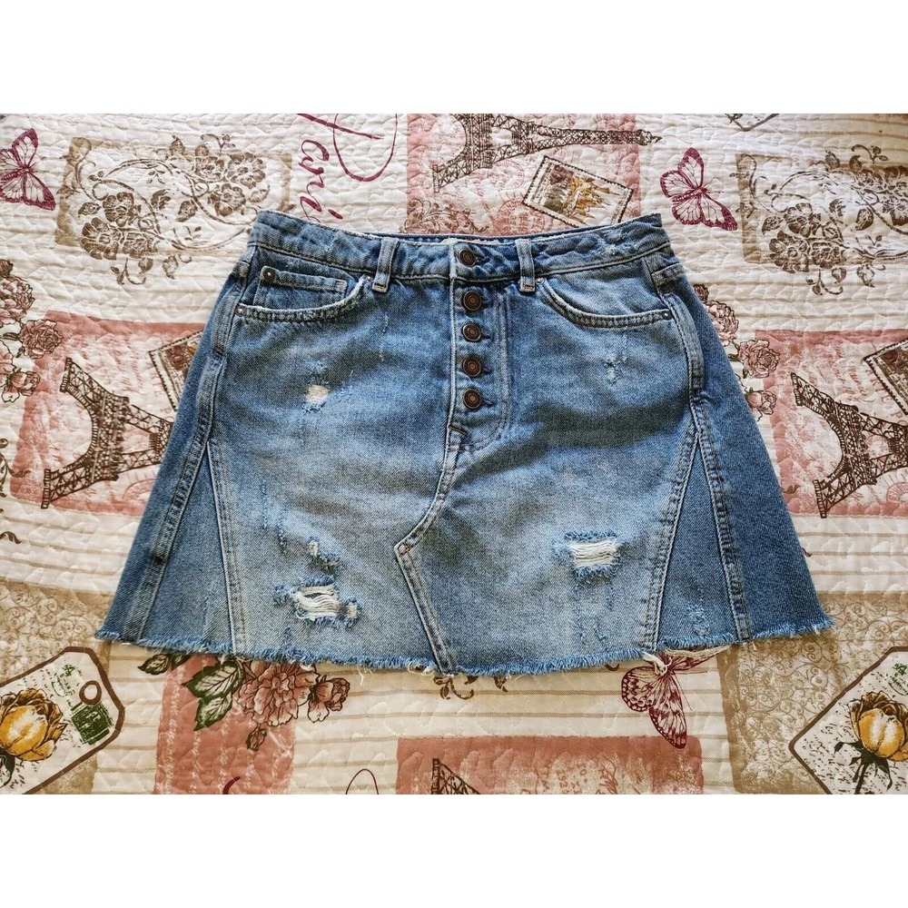 We The Free Women's Distressed Denim Jeans Mini Skirt Blue Size 28